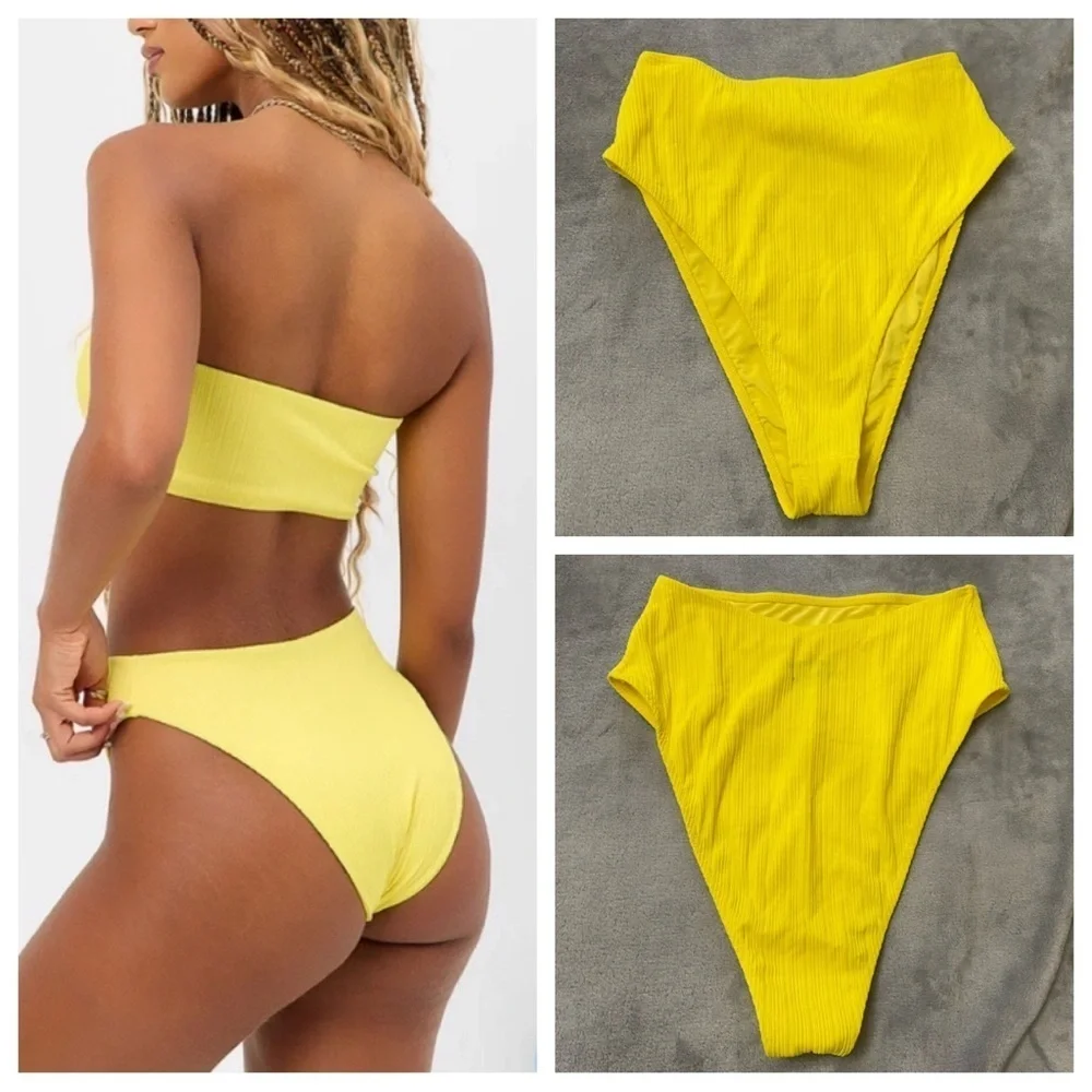 New! Frankie’s bikinis plisse cheeky bottoms Pina colada yellow 24397